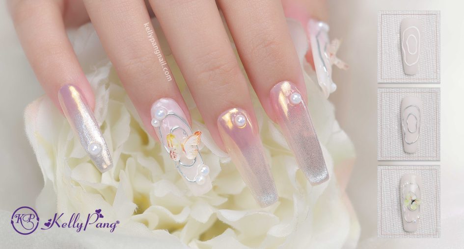 Cách Vẽ Nail Phối Cánh Bướm Ngọc Trai