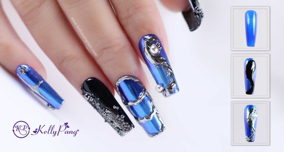 Cách Vẽ Nail Xanh Biển Tráng Gương Bạc Sang Trọng Cách Vẽ Nail Xanh Biển Tráng Gương Bạc Sang Trọng