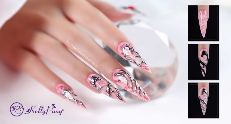 Hướng dẫn phối nail design marble đỏ trắng
